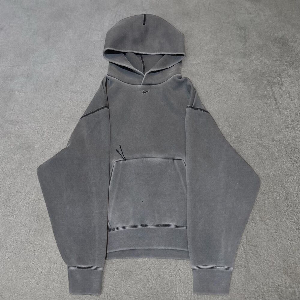 Nike Tech Gray Center Swoosh Pullover Fleece Hoodie Size XS Oversized